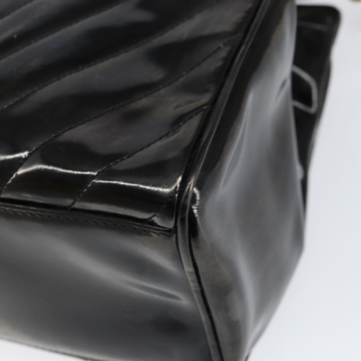 CHANEL V Stitch Hand Bag Enamel 2way Black Gold CC Auth bs30989