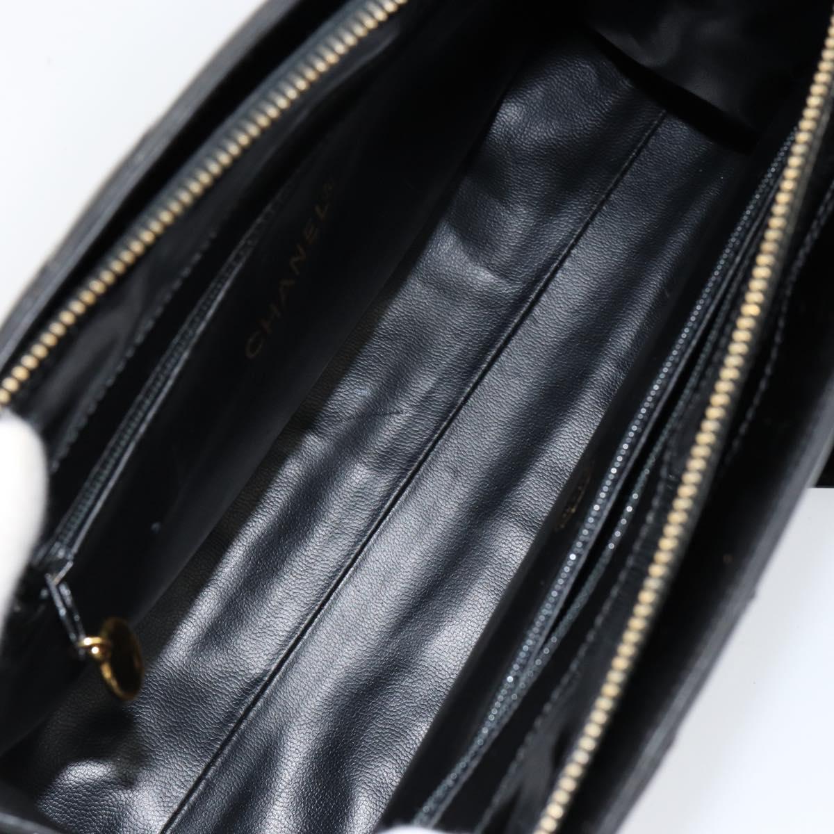 CHANEL V Stitch Hand Bag Enamel 2way Black Gold CC Auth bs30989