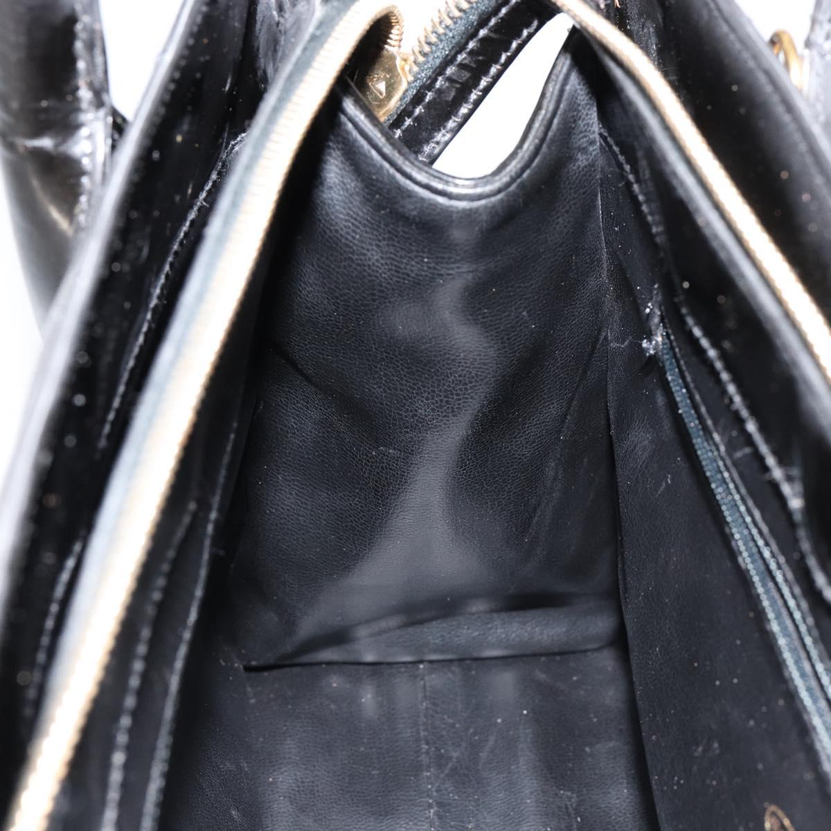 CHANEL V Stitch Hand Bag Enamel 2way Black Gold CC Auth bs30989