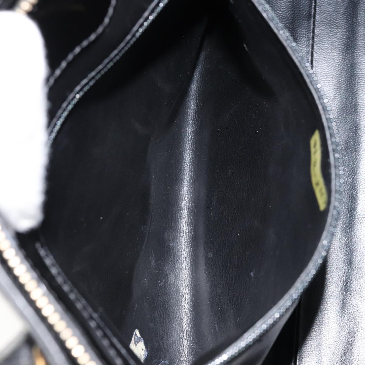 CHANEL V Stitch Hand Bag Enamel 2way Black Gold CC Auth bs30989