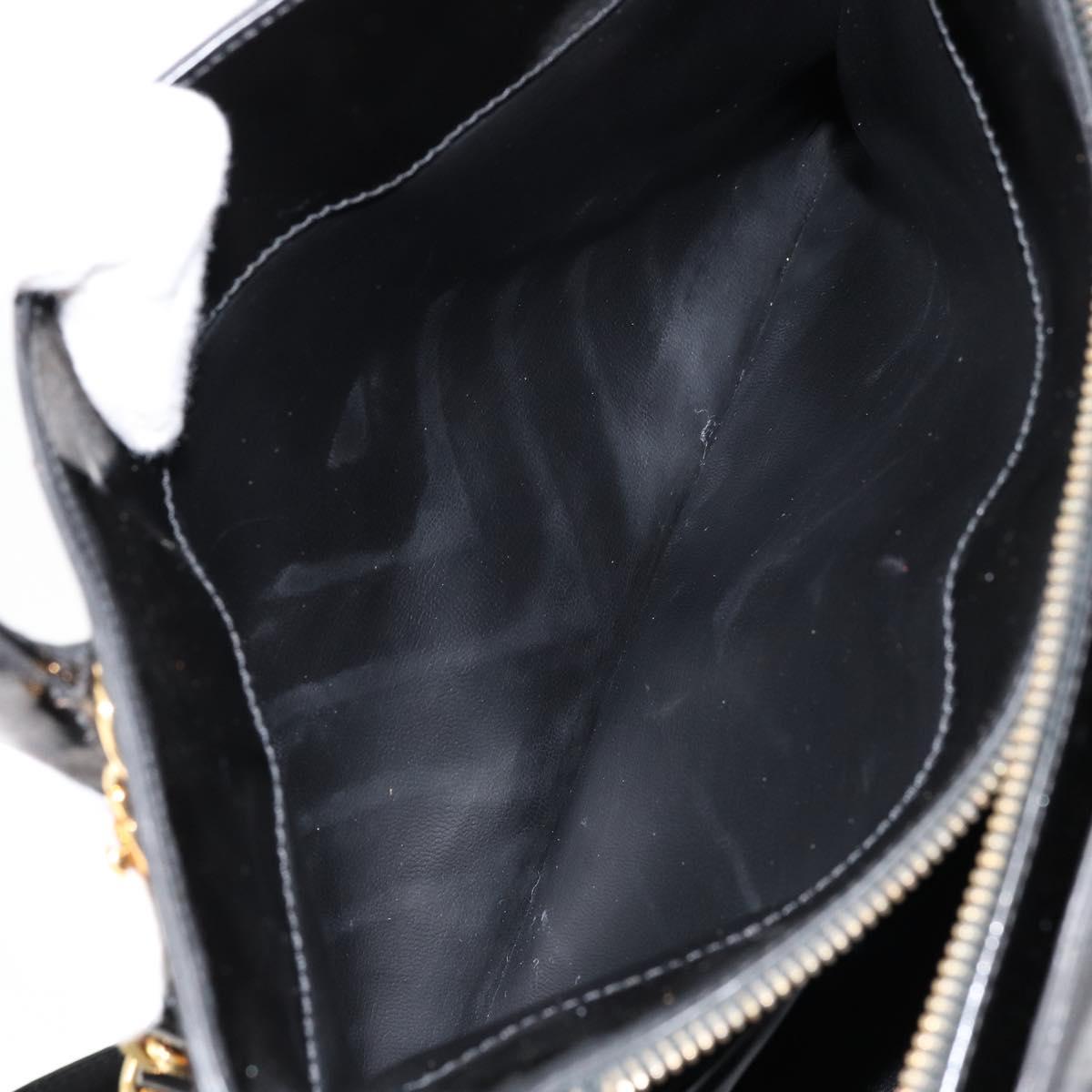 CHANEL V Stitch Hand Bag Enamel 2way Black Gold CC Auth bs30989