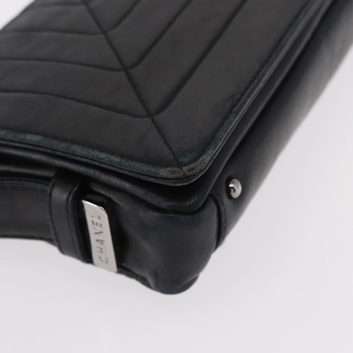 CHANEL Shoulder Bag Lamb Skin Black Silver CC Auth bs30993