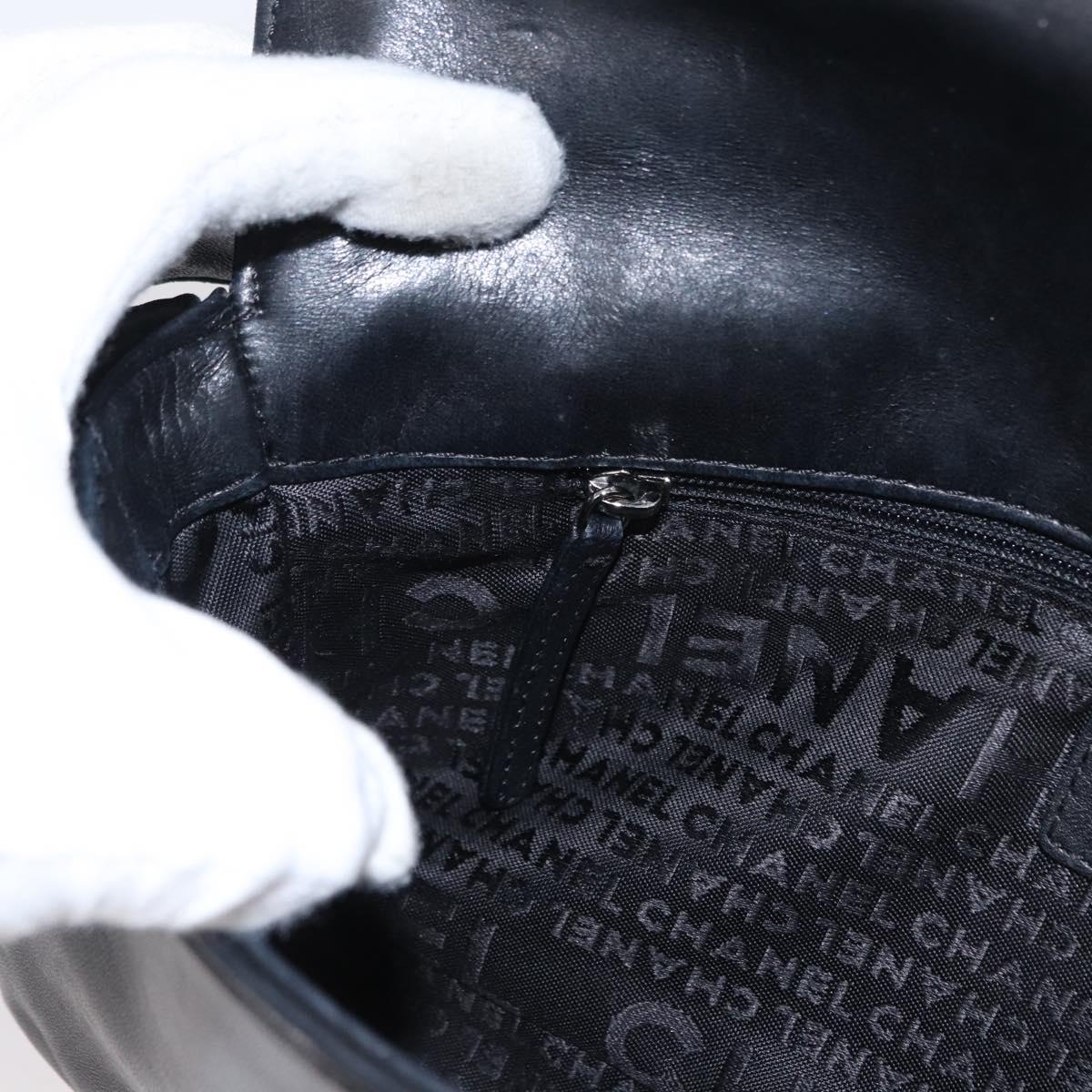 CHANEL Shoulder Bag Lamb Skin Black Silver CC Auth bs30993