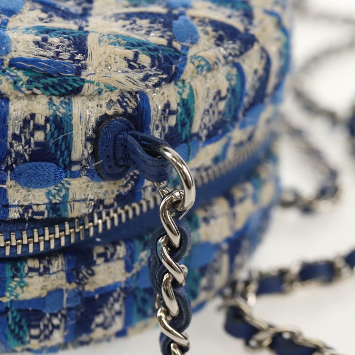 CHANEL Chain Shoulder Bag Tweed Blue Silver CC Auth bs30994SAV