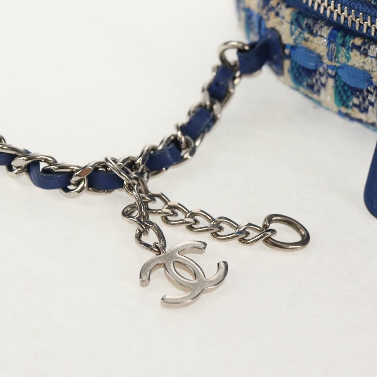 CHANEL Chain Shoulder Bag Tweed Blue Silver CC Auth bs30994SAV