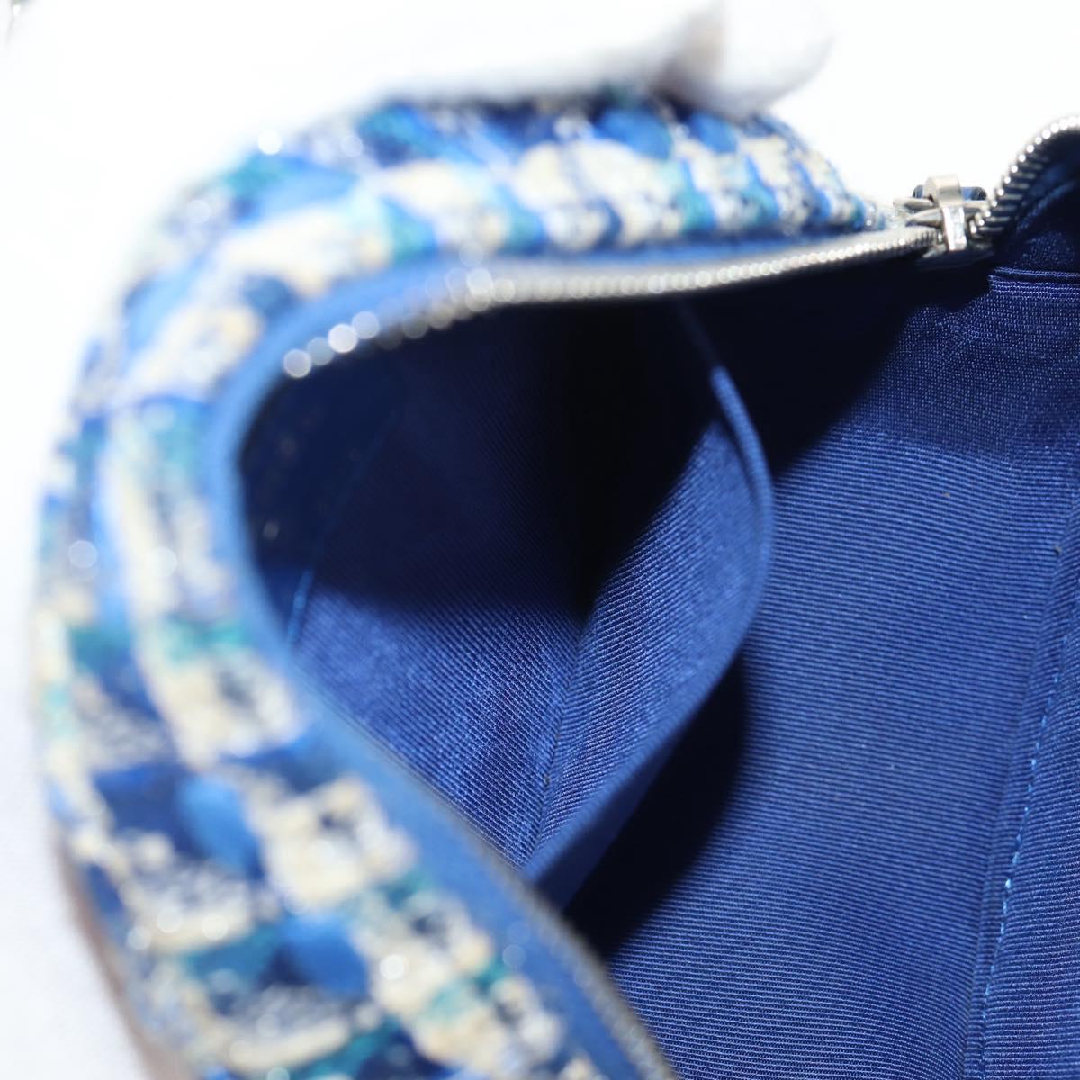 CHANEL Chain Shoulder Bag Tweed Blue Silver CC Auth bs30994V