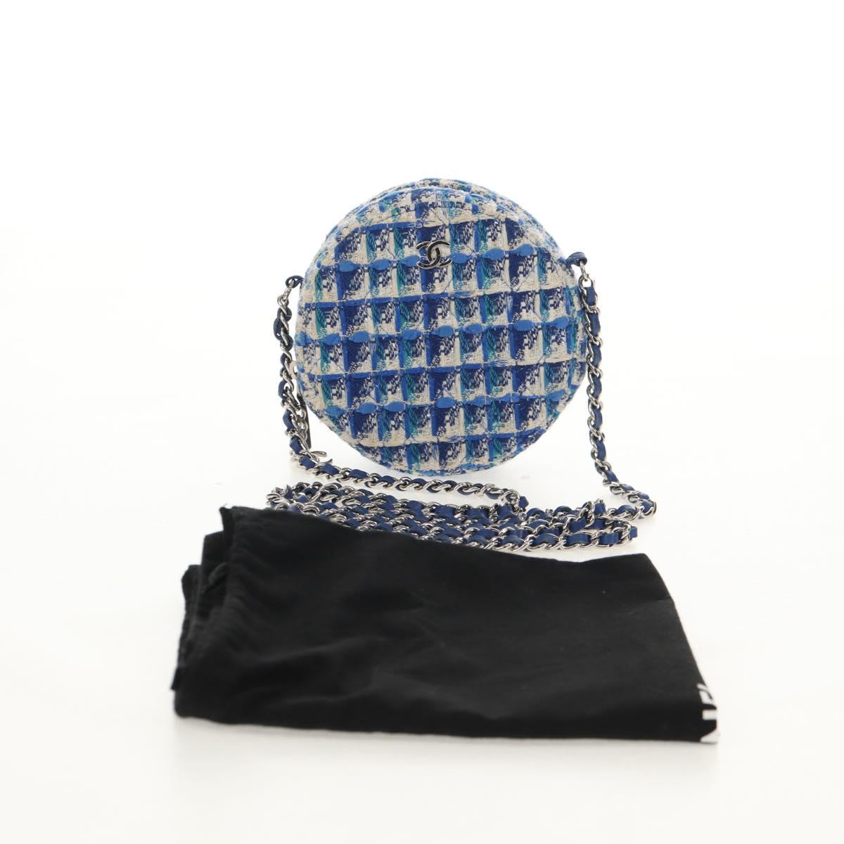 CHANEL Chain Shoulder Bag Tweed Blue Silver CC Auth bs30994V