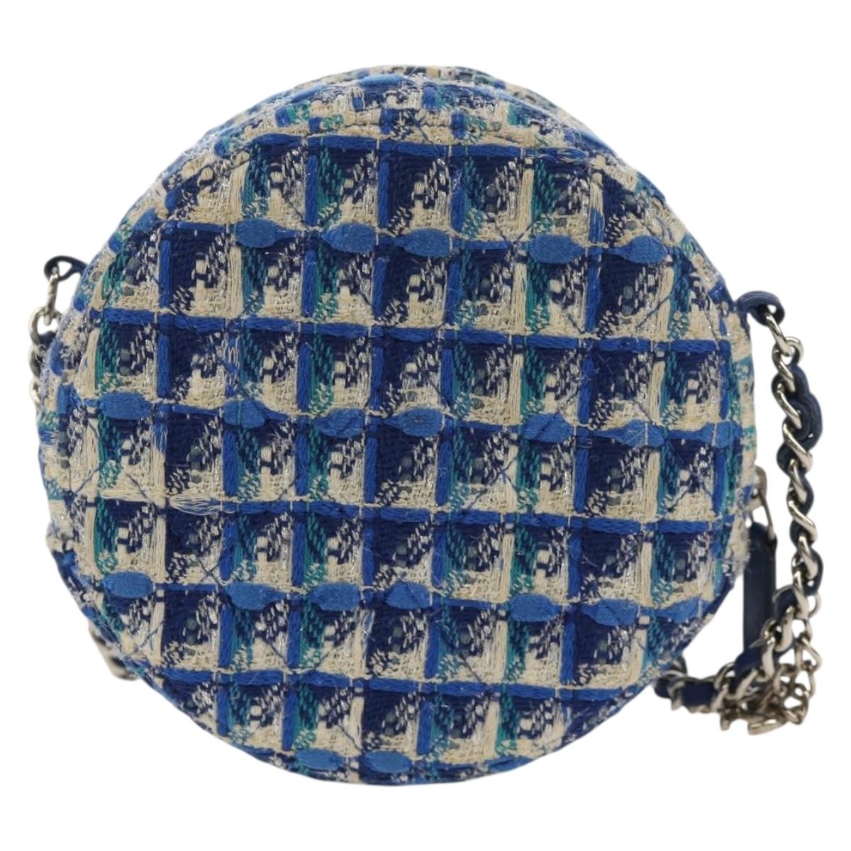 CHANEL Chain Shoulder Bag Tweed Blue Silver CC Auth bs30994V