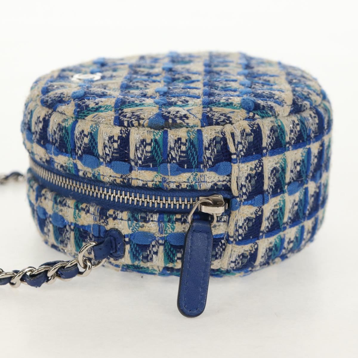 CHANEL Chain Shoulder Bag Tweed Blue Silver CC Auth bs30994V