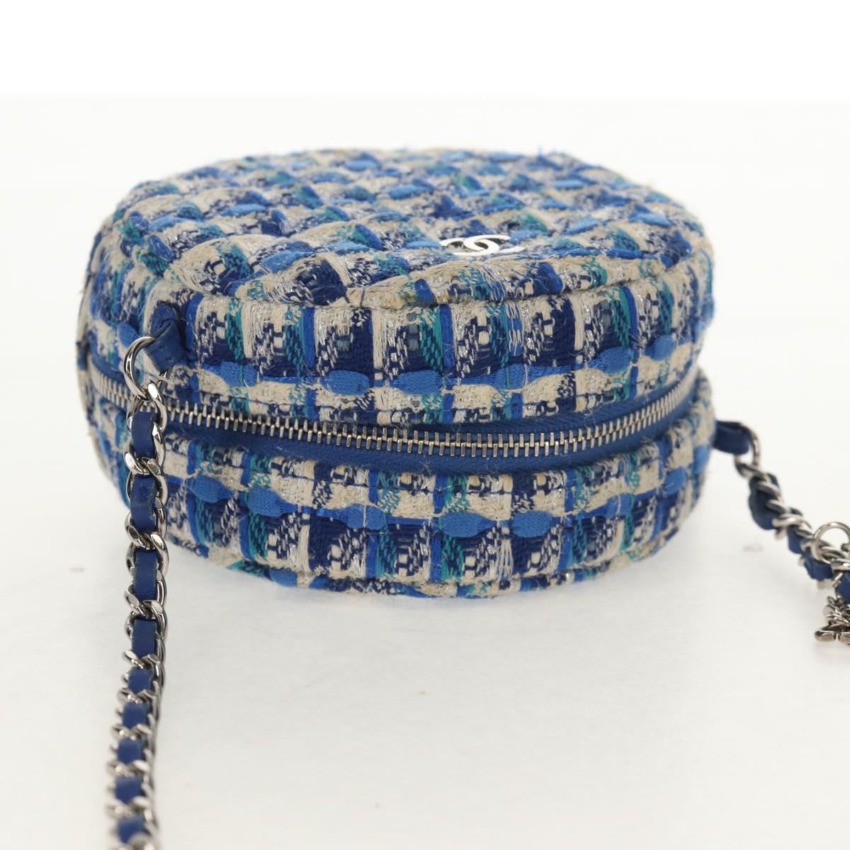 CHANEL Chain Shoulder Bag Tweed Blue Silver CC Auth bs30994SAV