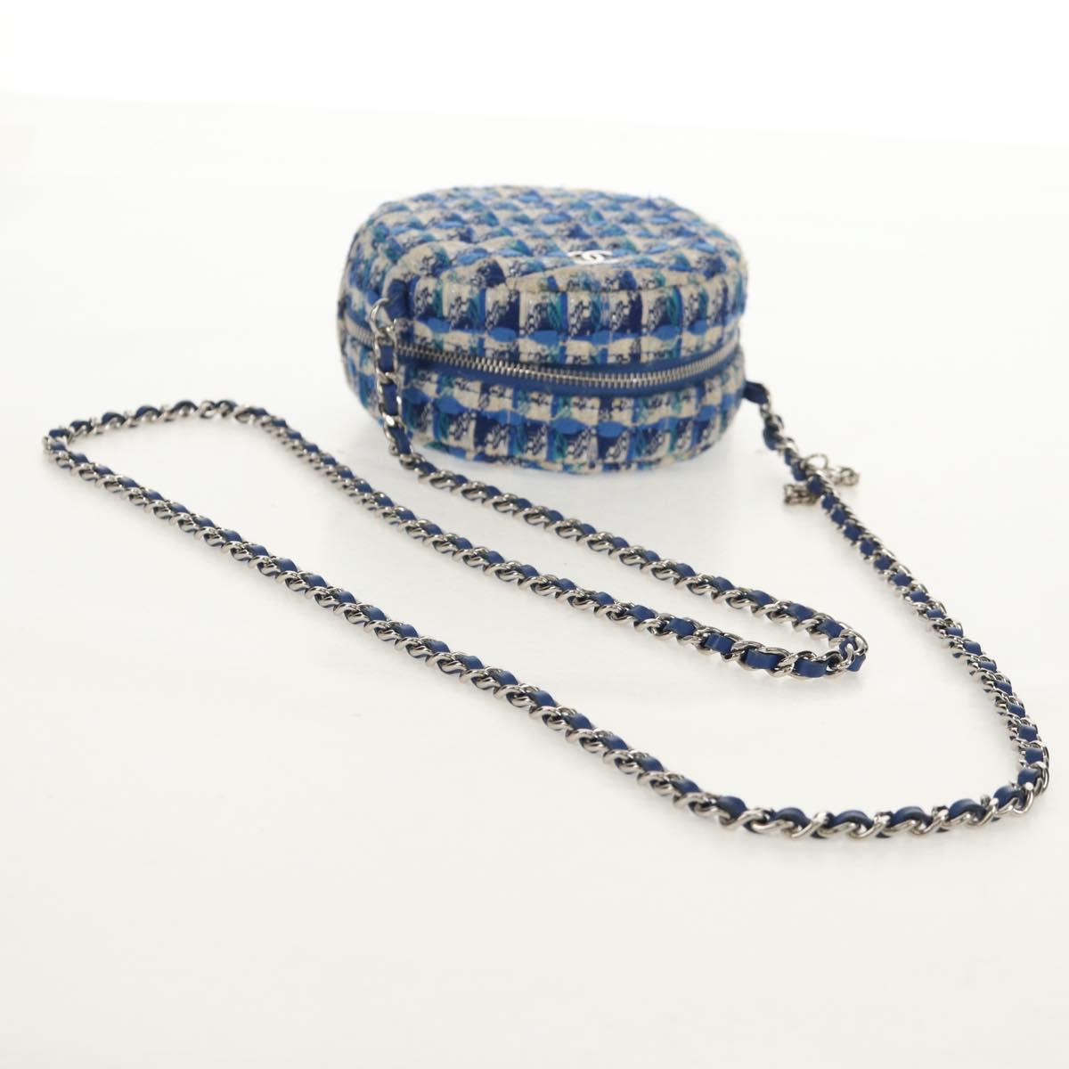 CHANEL Chain Shoulder Bag Tweed Blue Silver CC Auth bs30994SAV