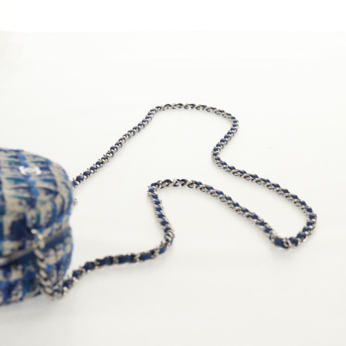 CHANEL Chain Shoulder Bag Tweed Blue Silver CC Auth bs30994SAV