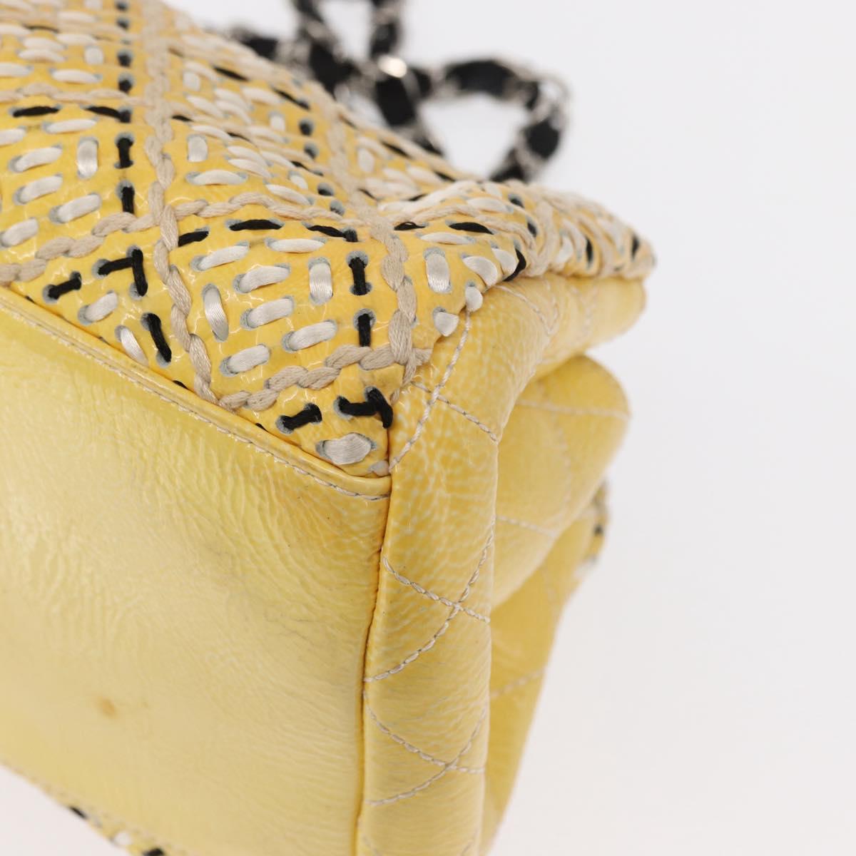 CHANEL Mademoiselle Chain Shoulder Bag Enamel Yellow Silver CC Auth bs30996