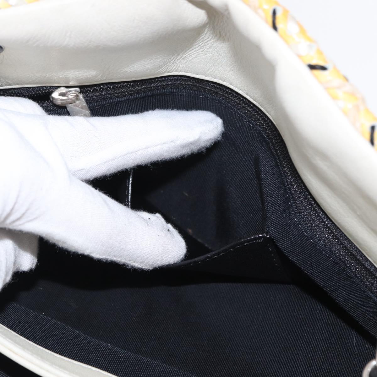 CHANEL Mademoiselle Chain Shoulder Bag Enamel Yellow Silver CC Auth bs30996