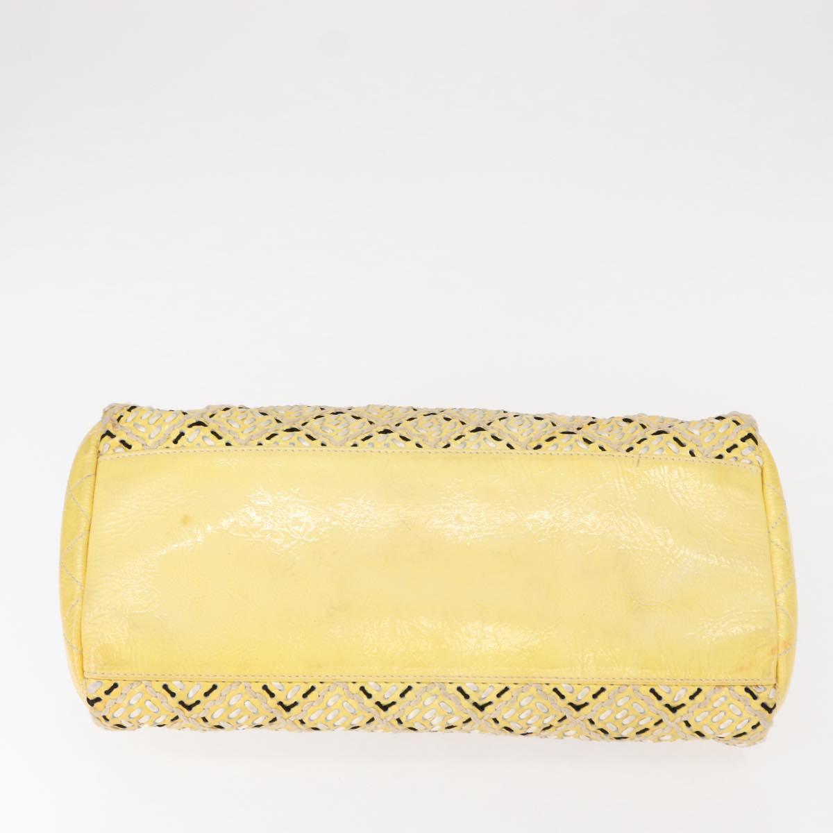 CHANEL Mademoiselle Chain Shoulder Bag Enamel Yellow Silver CC Auth bs30996