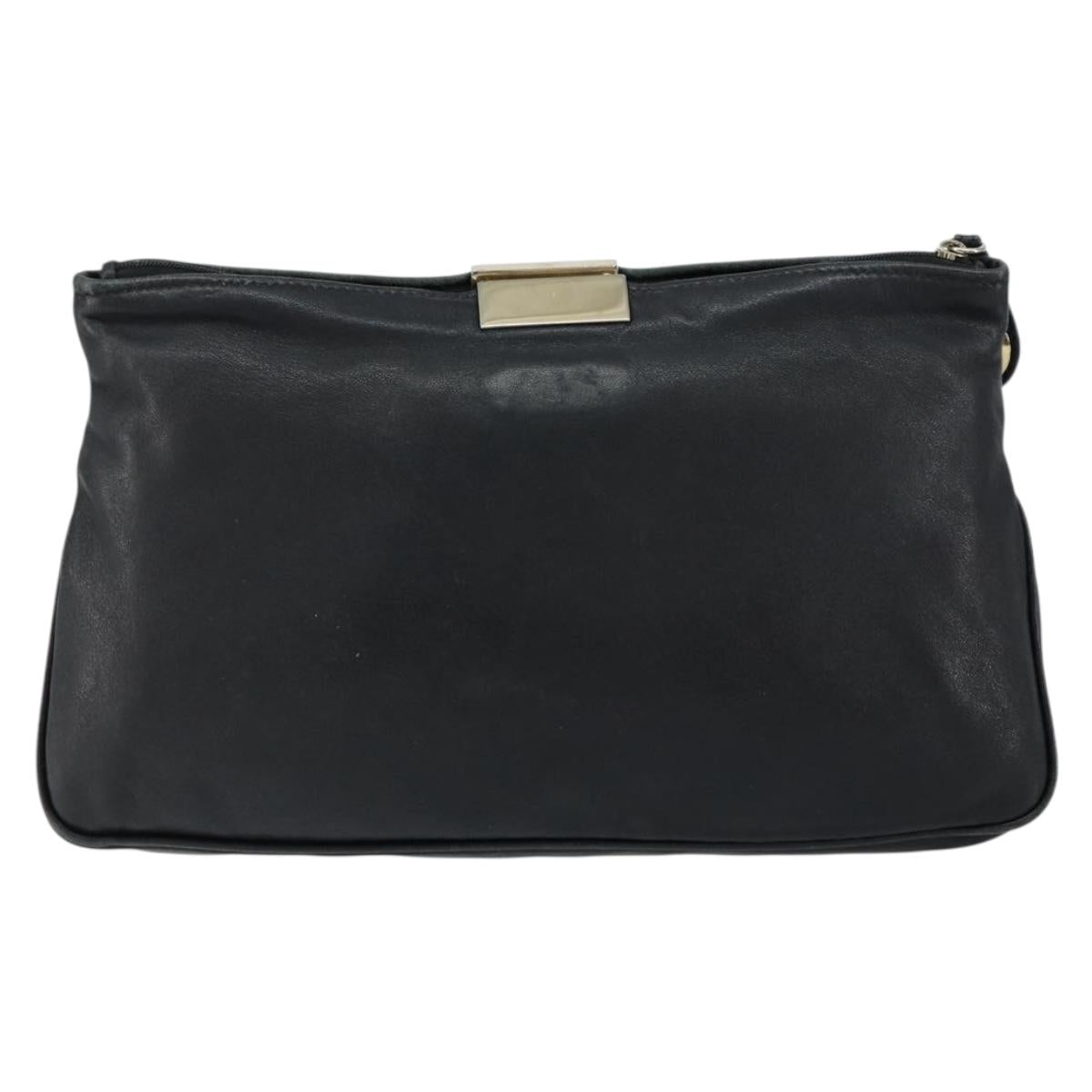 Jimmy Choo Studs Clutch Bag Leather Black Gold Auth bs30999