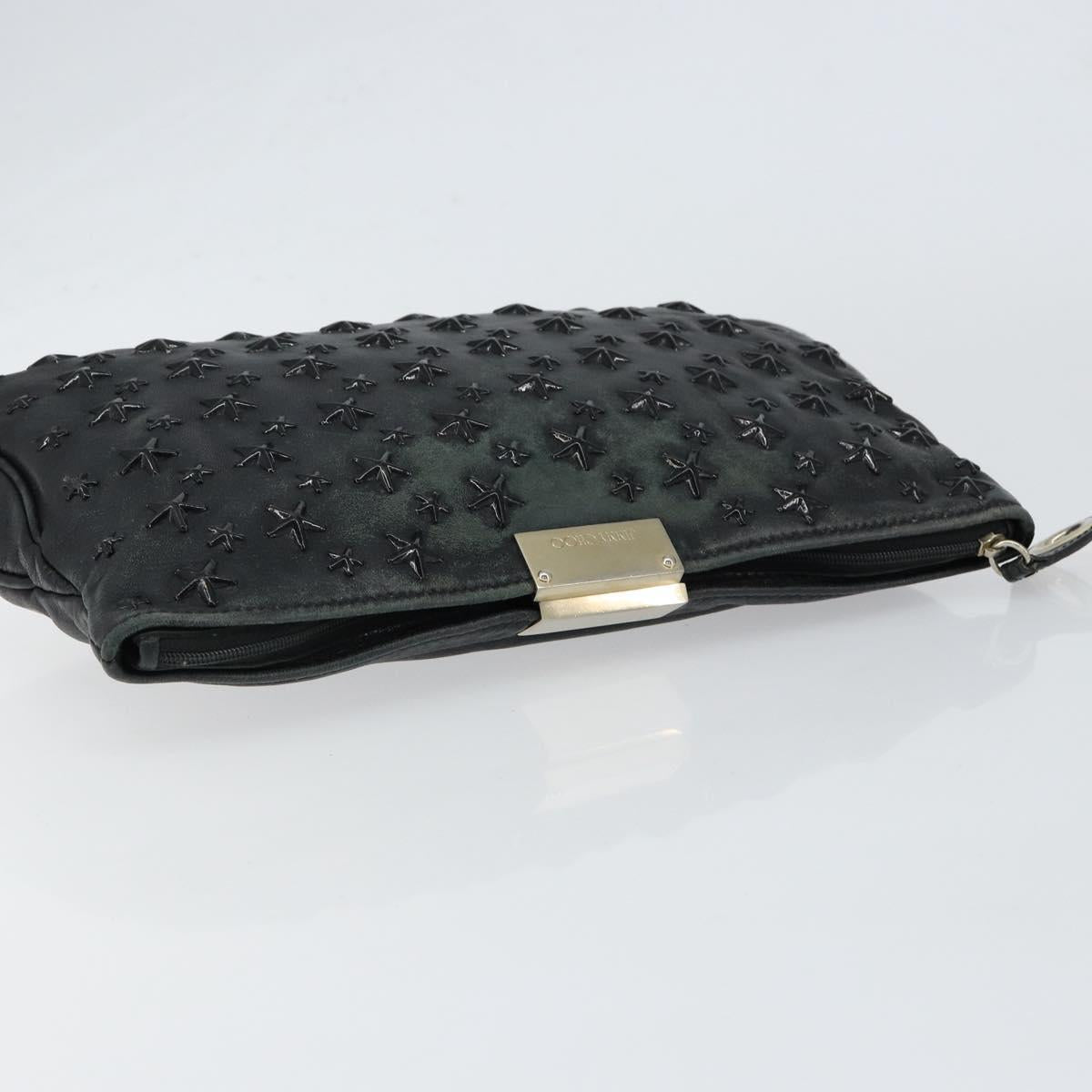 Jimmy Choo Studs Clutch Bag Leather Black Gold Auth bs30999