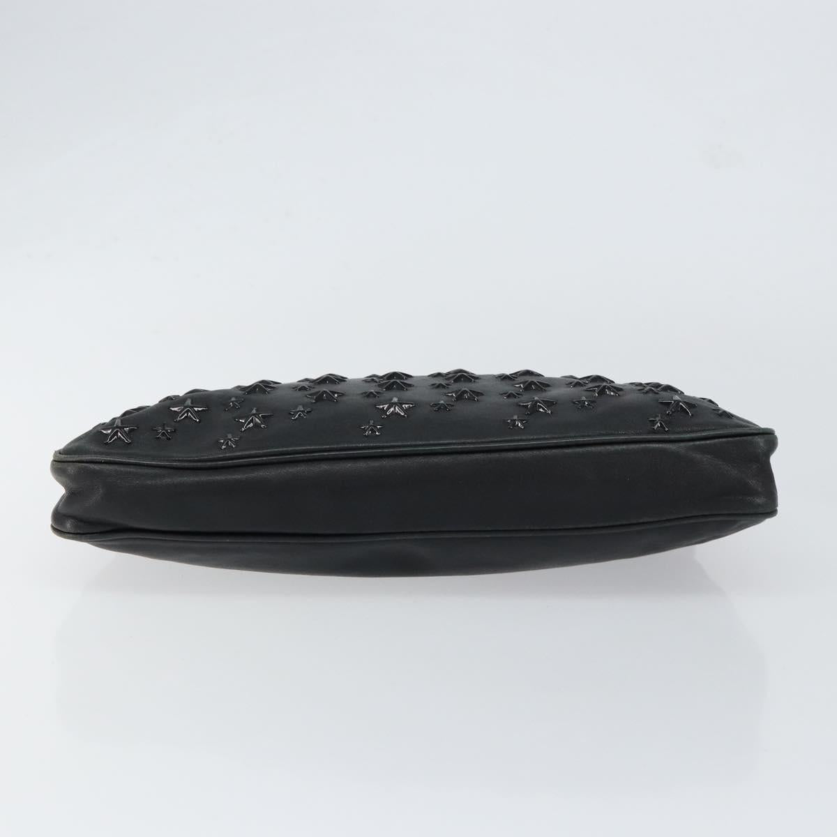 Jimmy Choo Studs Clutch Bag Leather Black Gold Auth bs30999