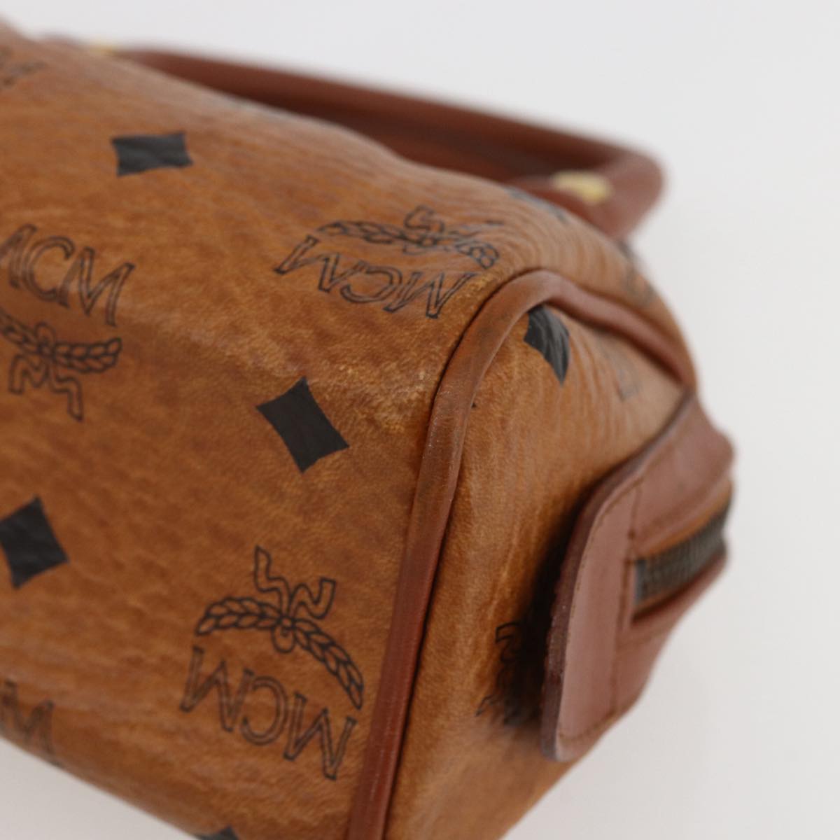 MCM Logogram Vicetos Hand Bag PVC Leather Brown Gold Auth bs31000