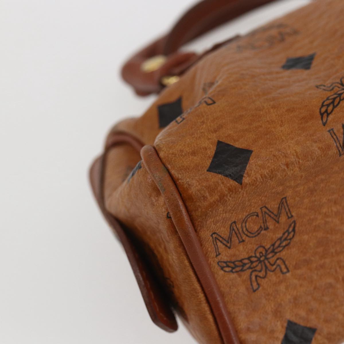 MCM Logogram Vicetos Hand Bag PVC Leather Brown Gold Auth bs31000