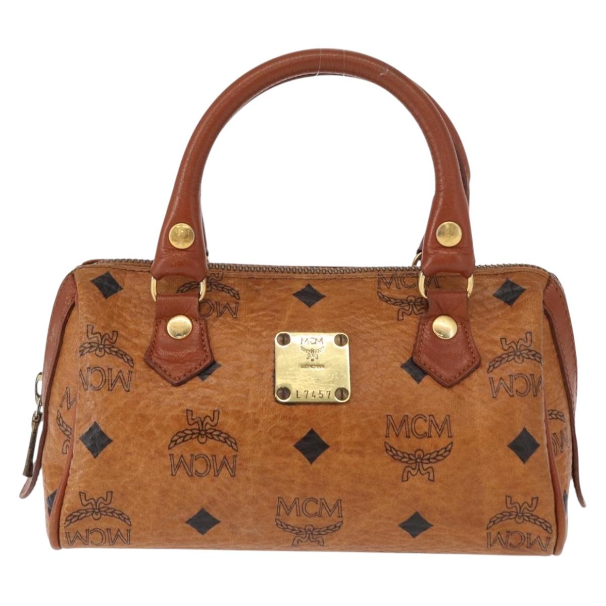 MCM Logogram Vicetos Hand Bag PVC Leather Brown Gold Auth bs31000