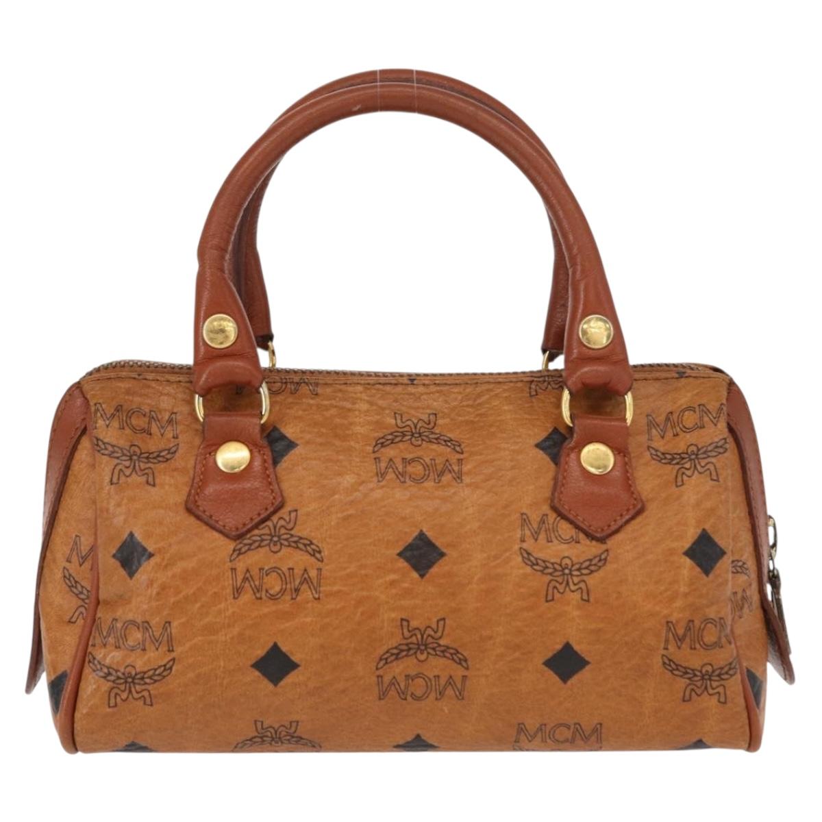 MCM Logogram Vicetos Hand Bag PVC Leather Brown Gold Auth bs31000