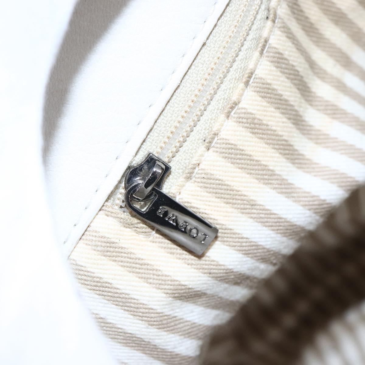 LOEWE Anagram Shoulder Bag Leather White Silver Auth bs31002