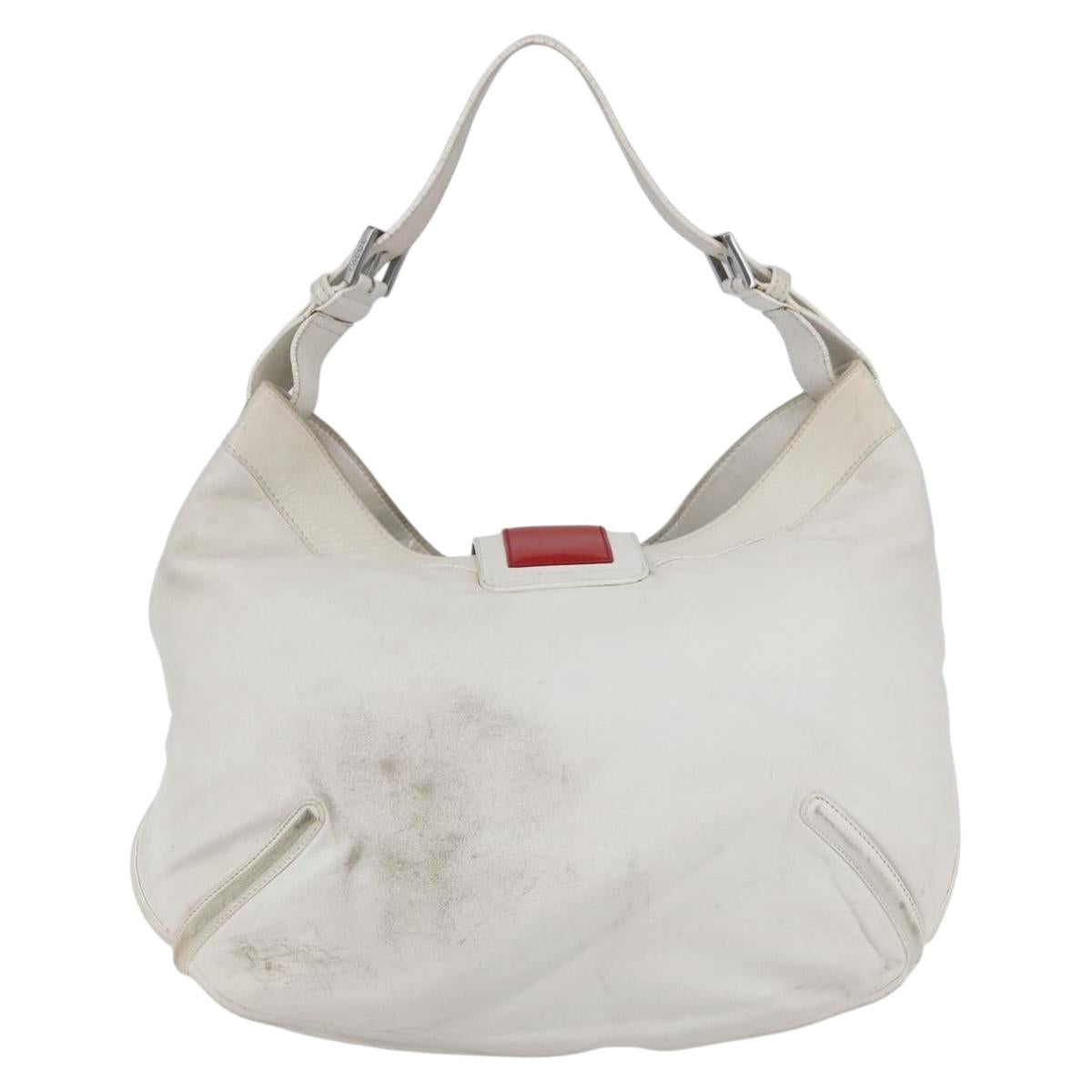 LOEWE Anagram Shoulder Bag Leather White Silver Auth bs31002