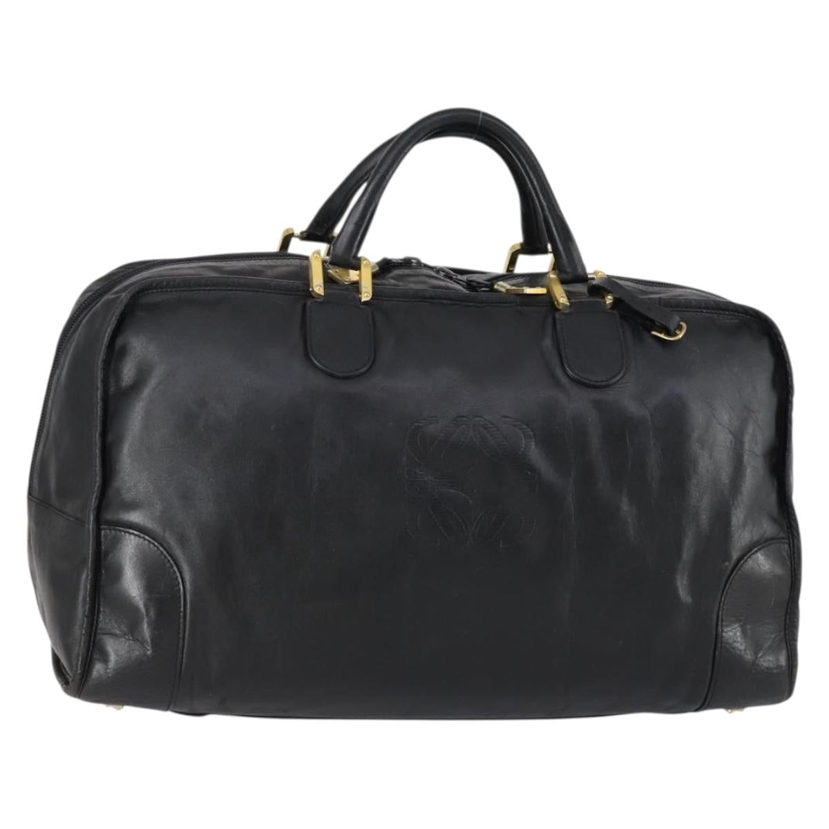 LOEWE Anagram Amazona 48 Hand Bag Leather Black Gold Auth bs31004