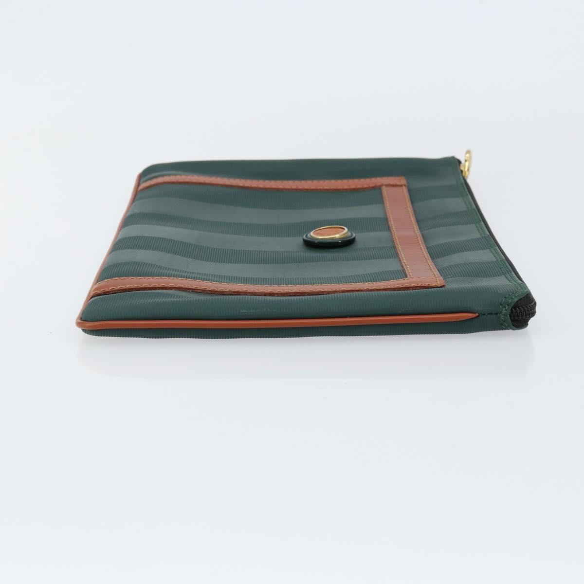 FENDI Pecan Canvas Clutch Bag PVC Green Gold Auth bs31005