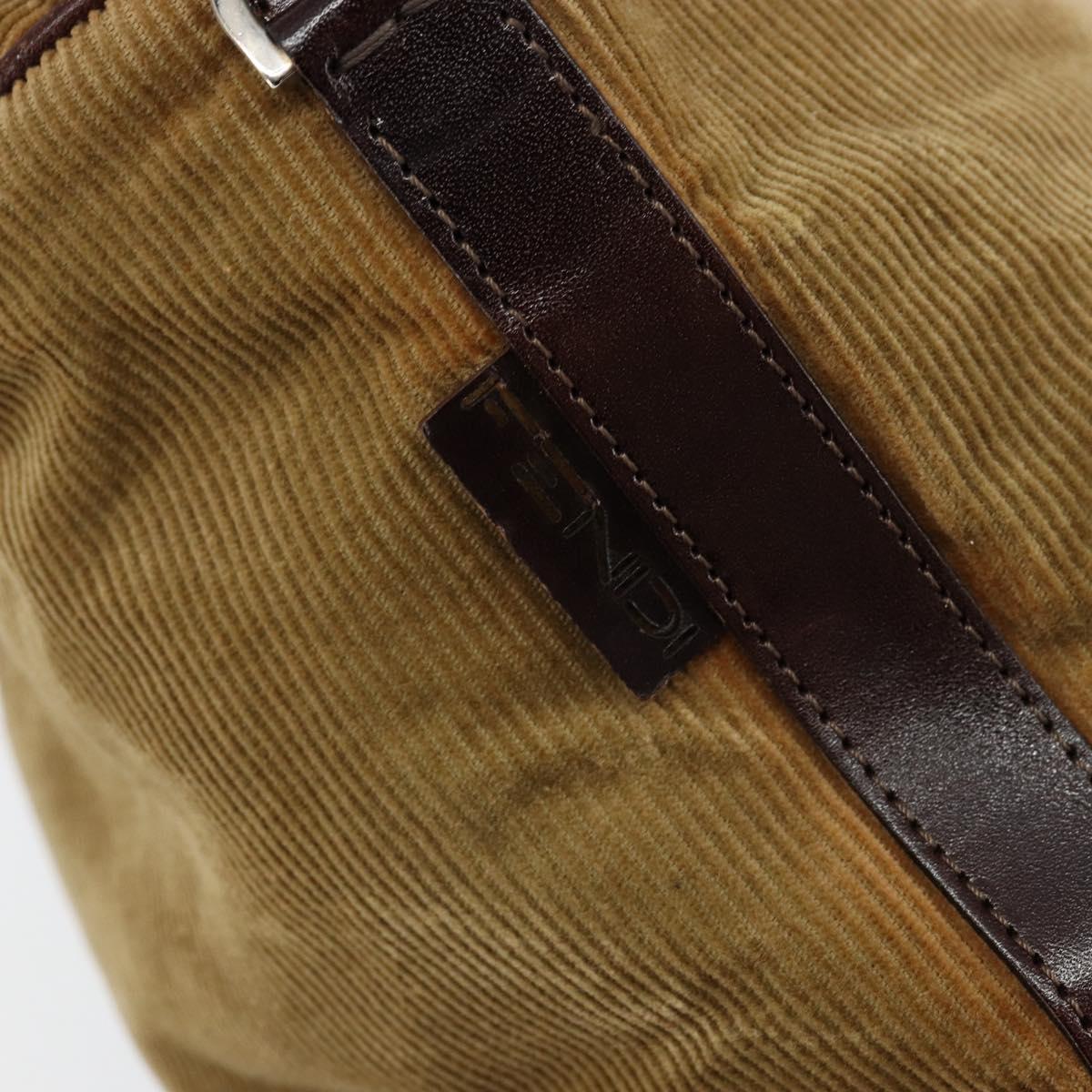 FENDI Hand Bag Velor Beige Silver Auth bs31008