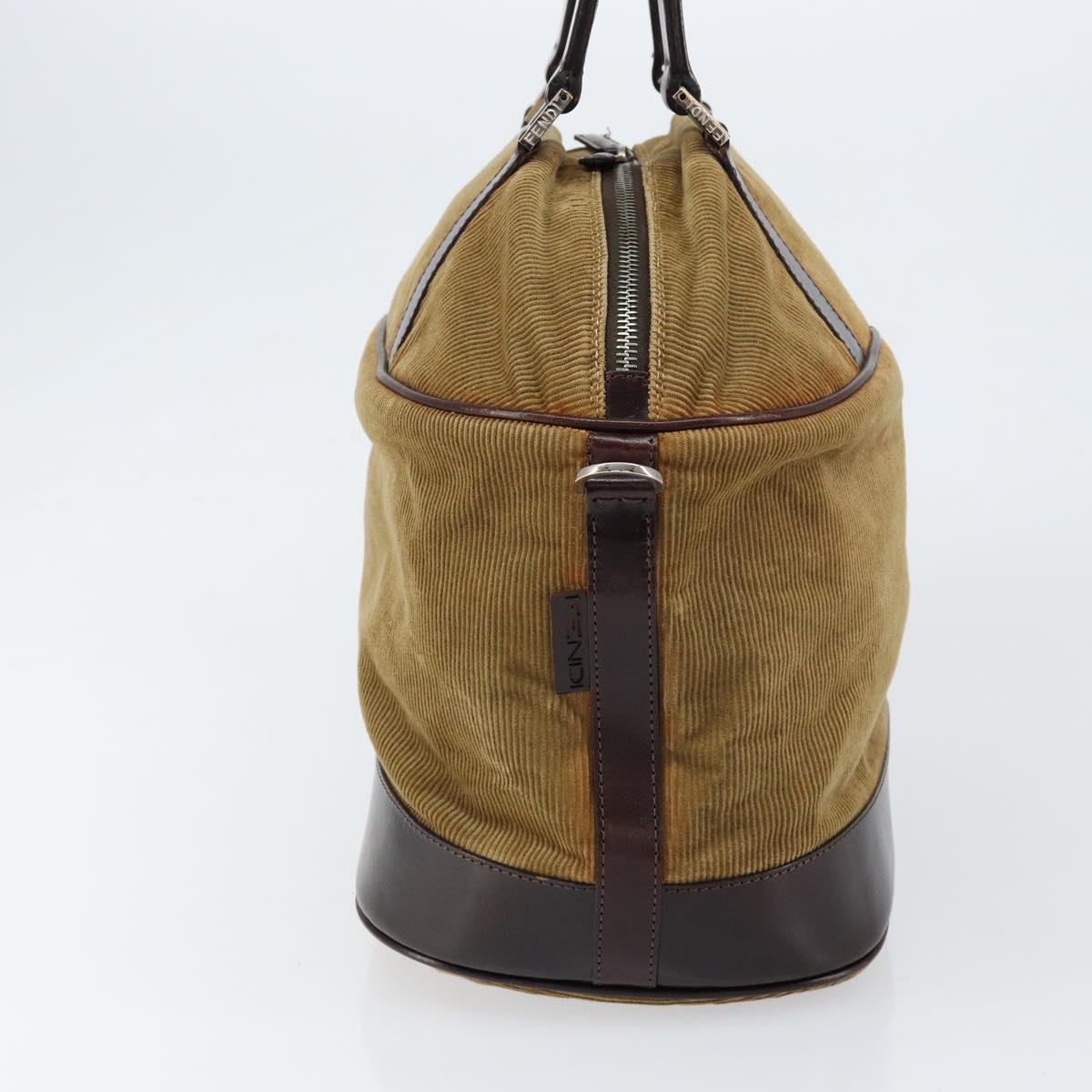 FENDI Hand Bag Velor Beige Silver Auth bs31008