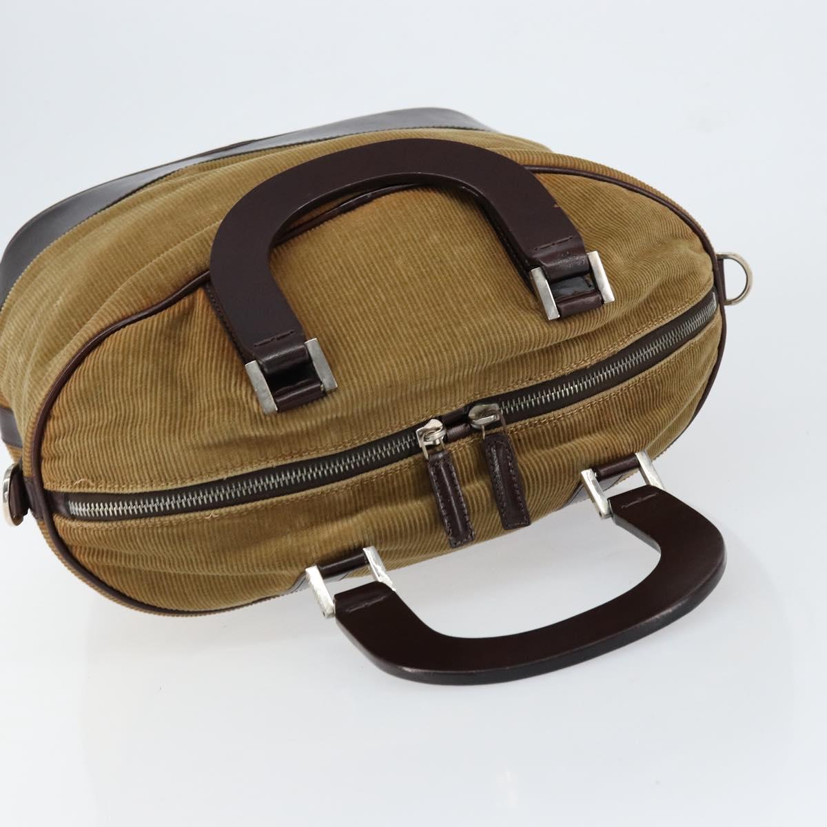 FENDI Hand Bag Velor Beige Silver Auth bs31008