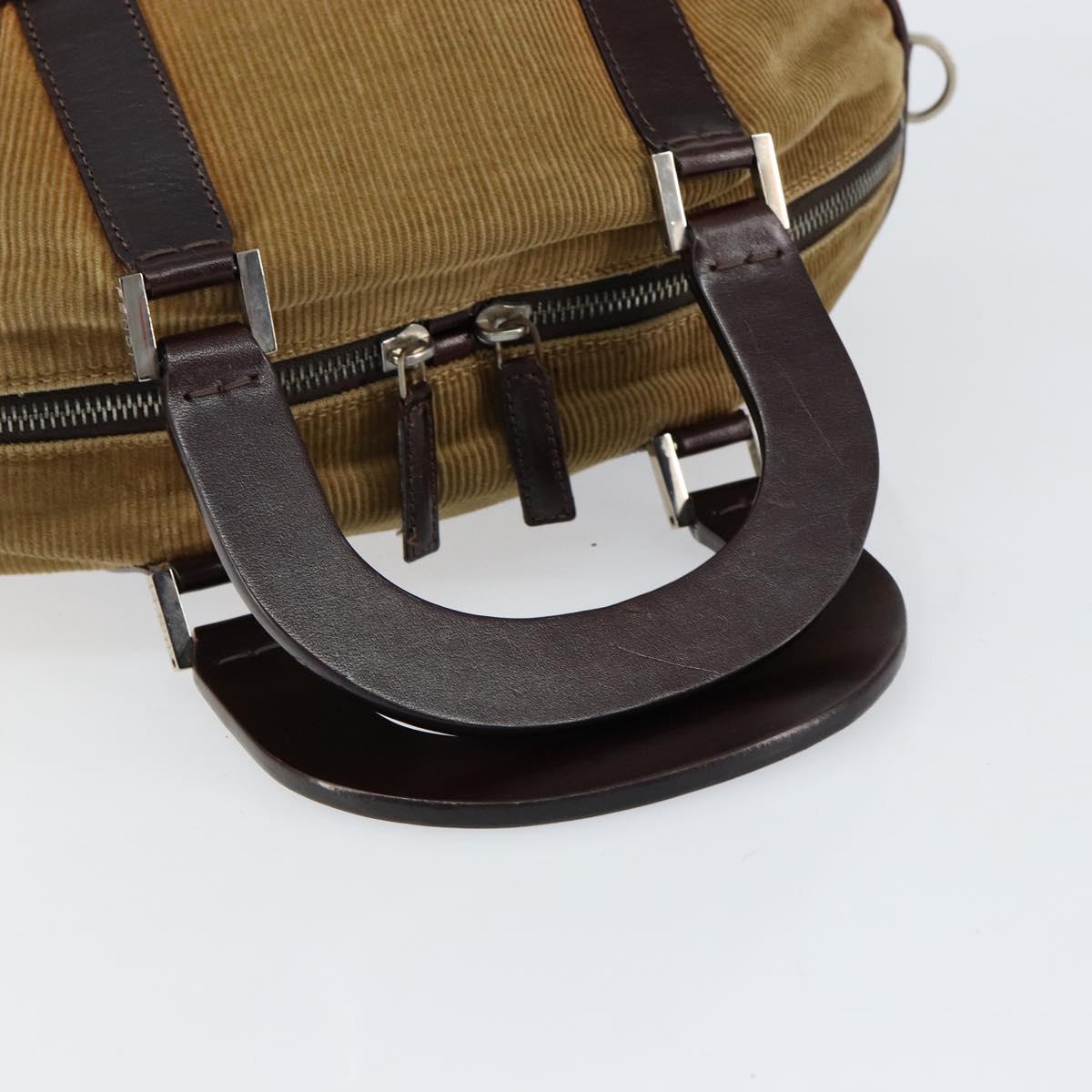 FENDI Hand Bag Velor Beige Silver Auth bs31008