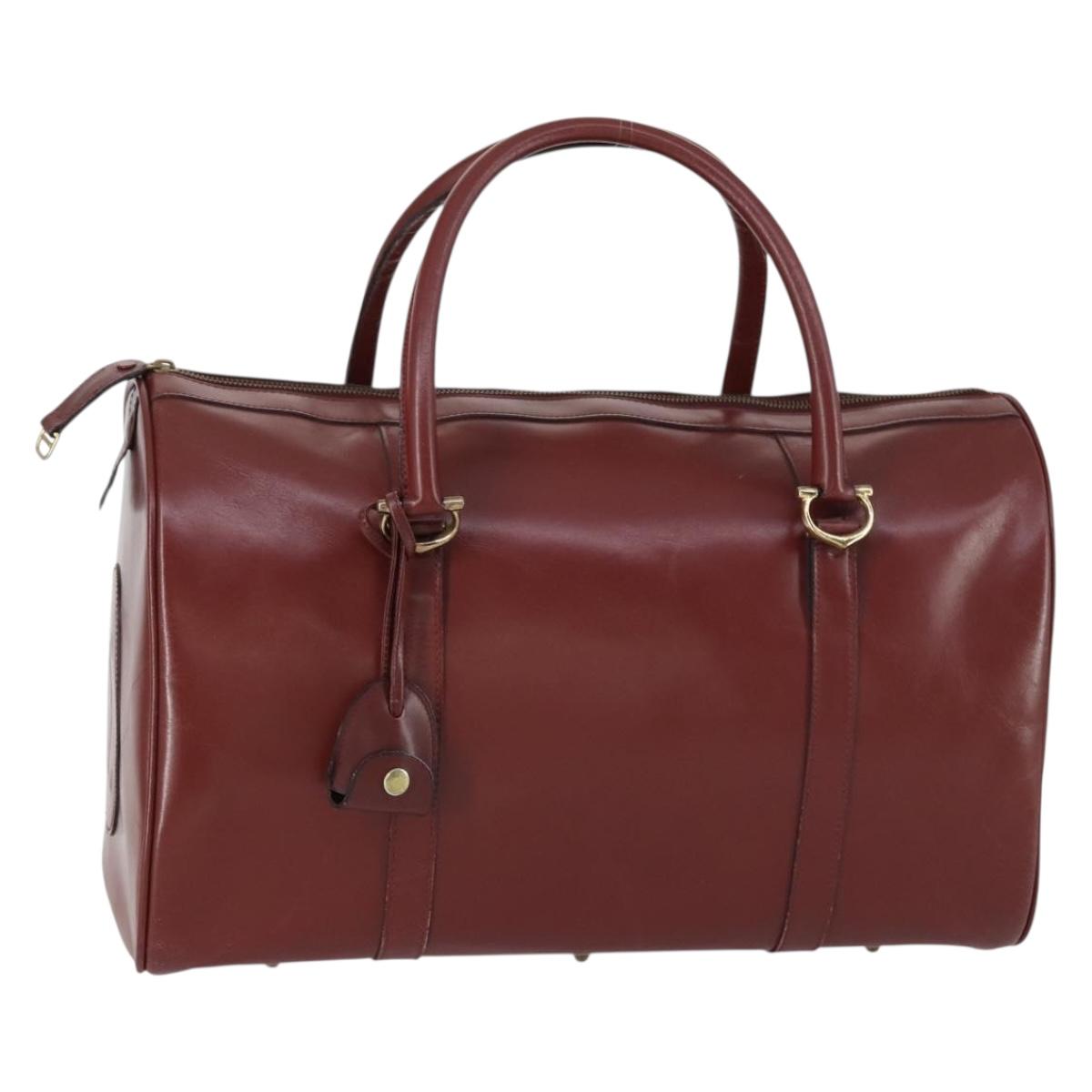 CARTIER Must Line Boston Bag Leather Bordeaux Gold Auth bs31009