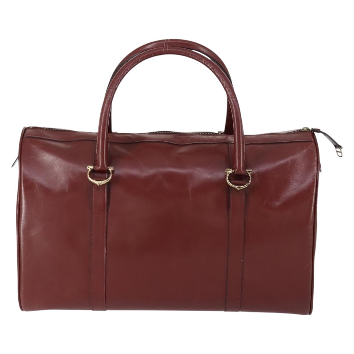 CARTIER Must Line Boston Bag Leather Bordeaux Gold Auth bs31009