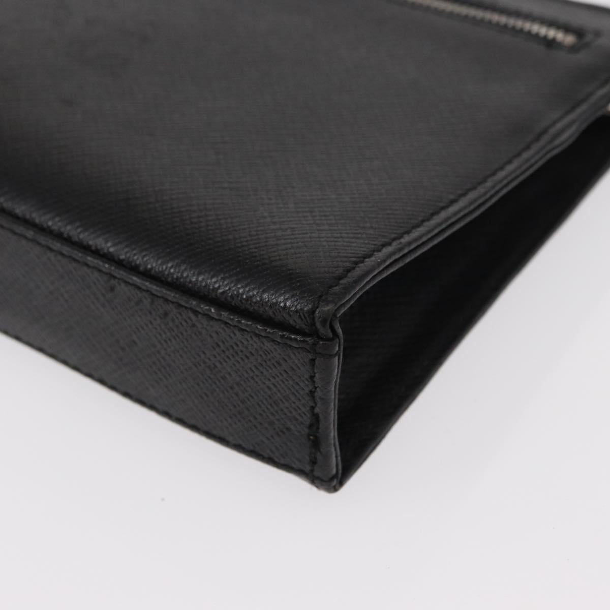 VALENTINO Clutch Bag Leather Black Silver Auth bs31011