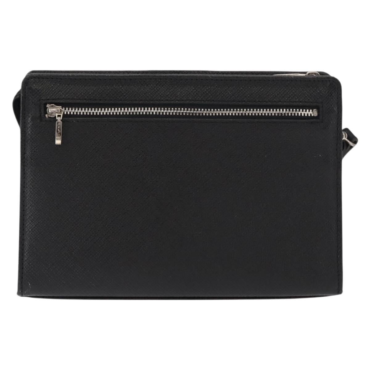 VALENTINO Clutch Bag Leather Black Silver Auth bs31011