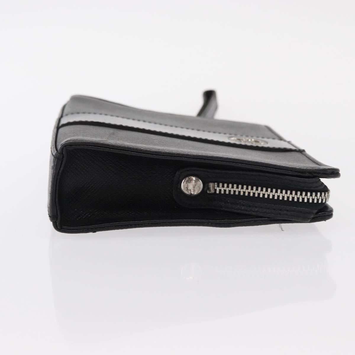 VALENTINO Clutch Bag Leather Black Silver Auth bs31011