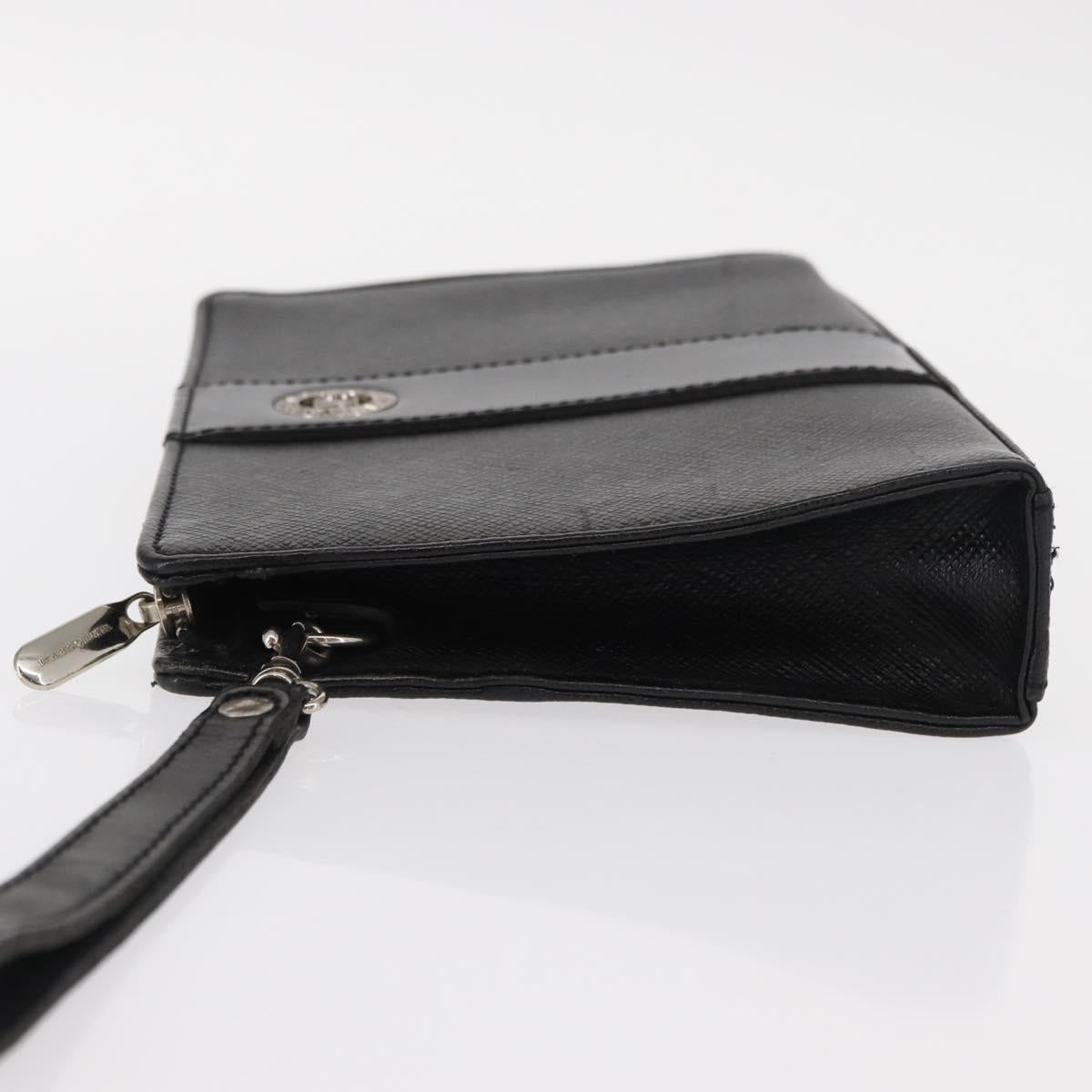 VALENTINO Clutch Bag Leather Black Silver Auth bs31011