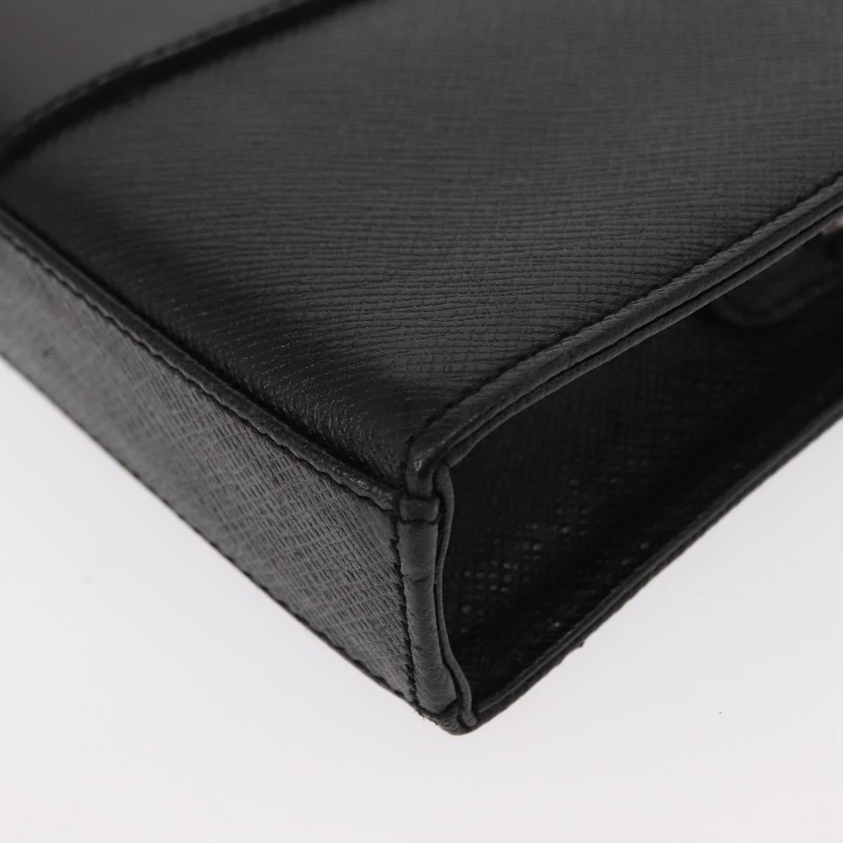 VALENTINO Clutch Bag Leather Black Silver Auth bs31011