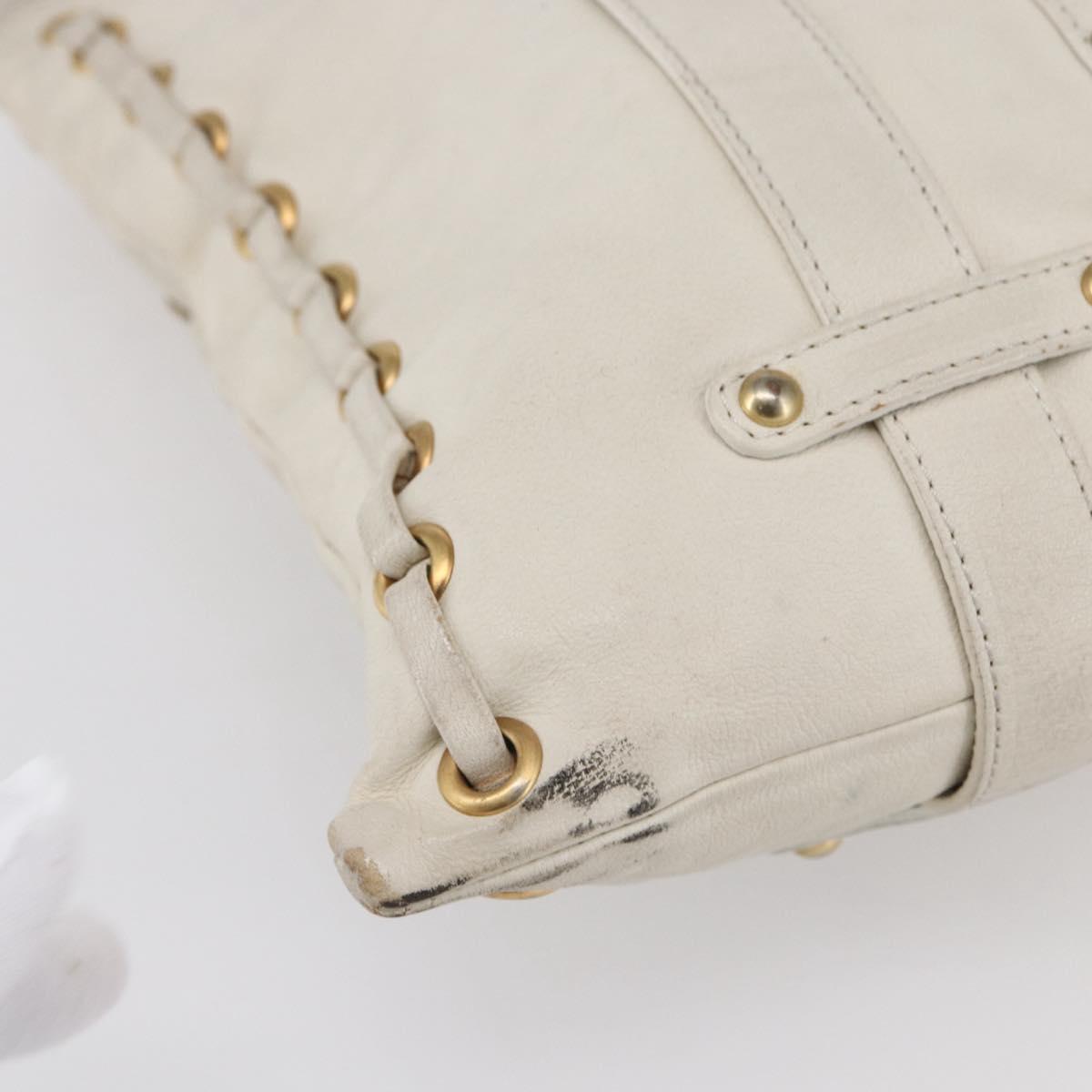 VALENTINO Tote Bag Leather White Gold Auth bs31012