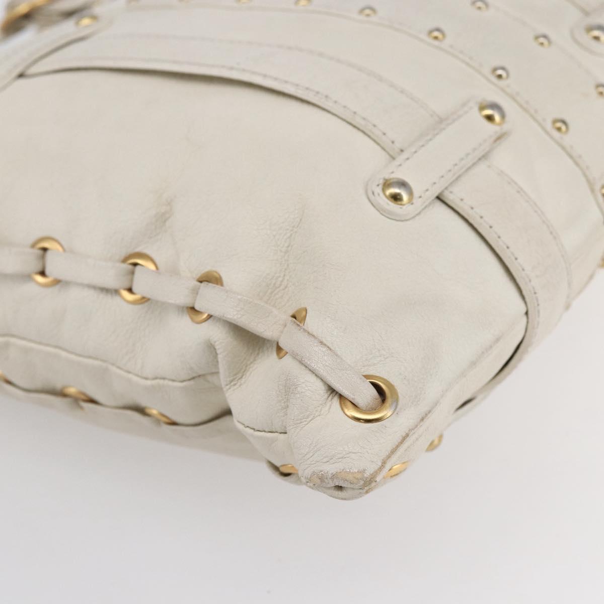 VALENTINO Tote Bag Leather White Gold Auth bs31012