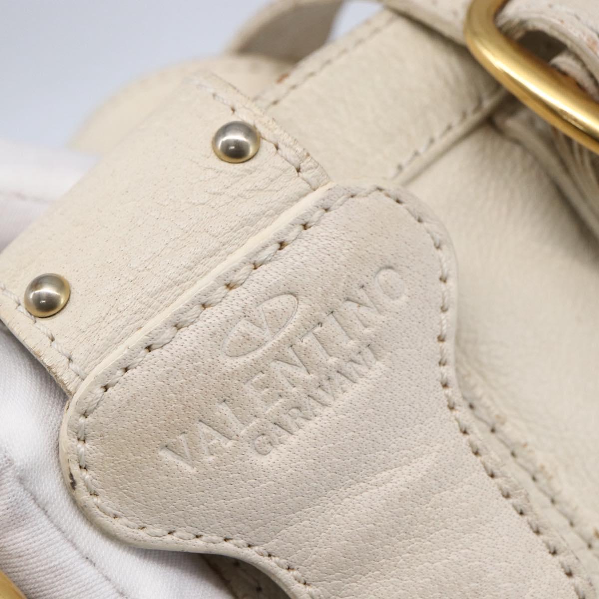 VALENTINO Tote Bag Leather White Gold Auth bs31012