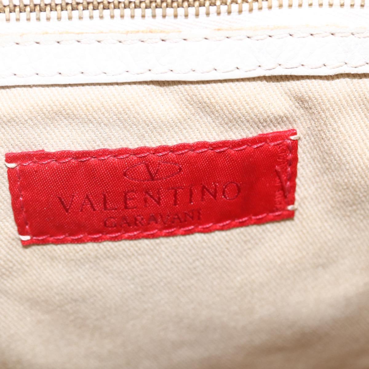 VALENTINO Tote Bag Leather White Gold Auth bs31012