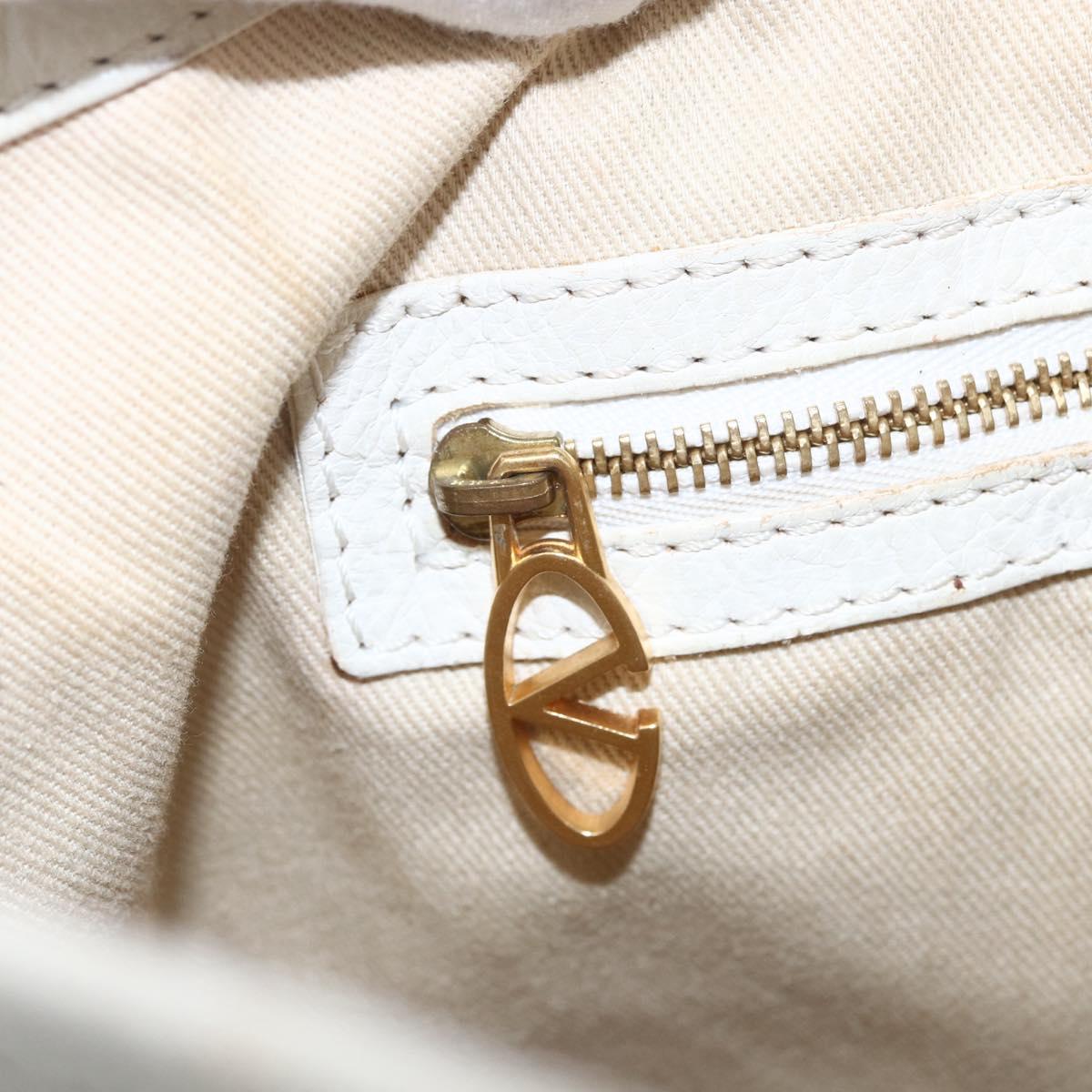 VALENTINO Tote Bag Leather White Gold Auth bs31012