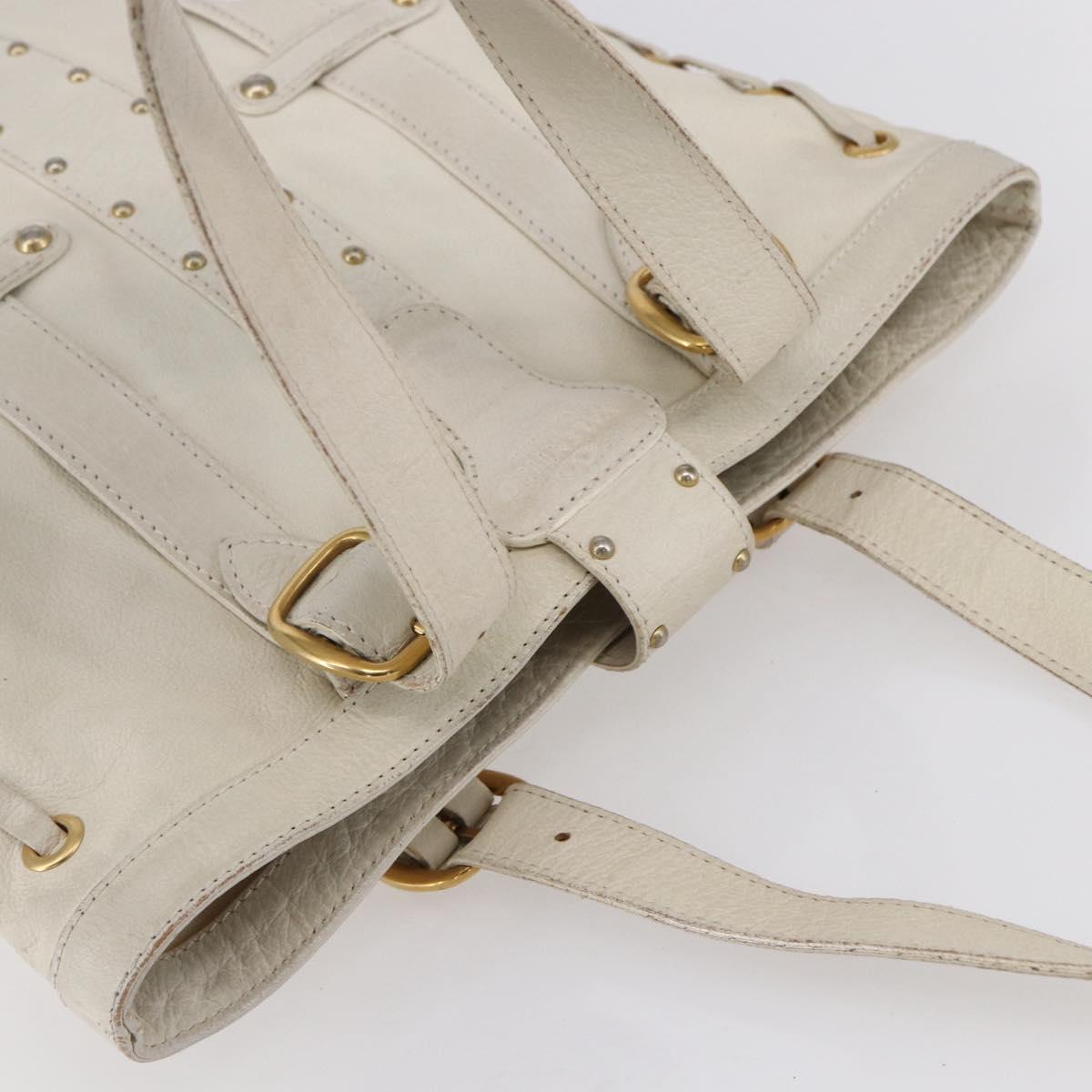 VALENTINO Tote Bag Leather White Gold Auth bs31012