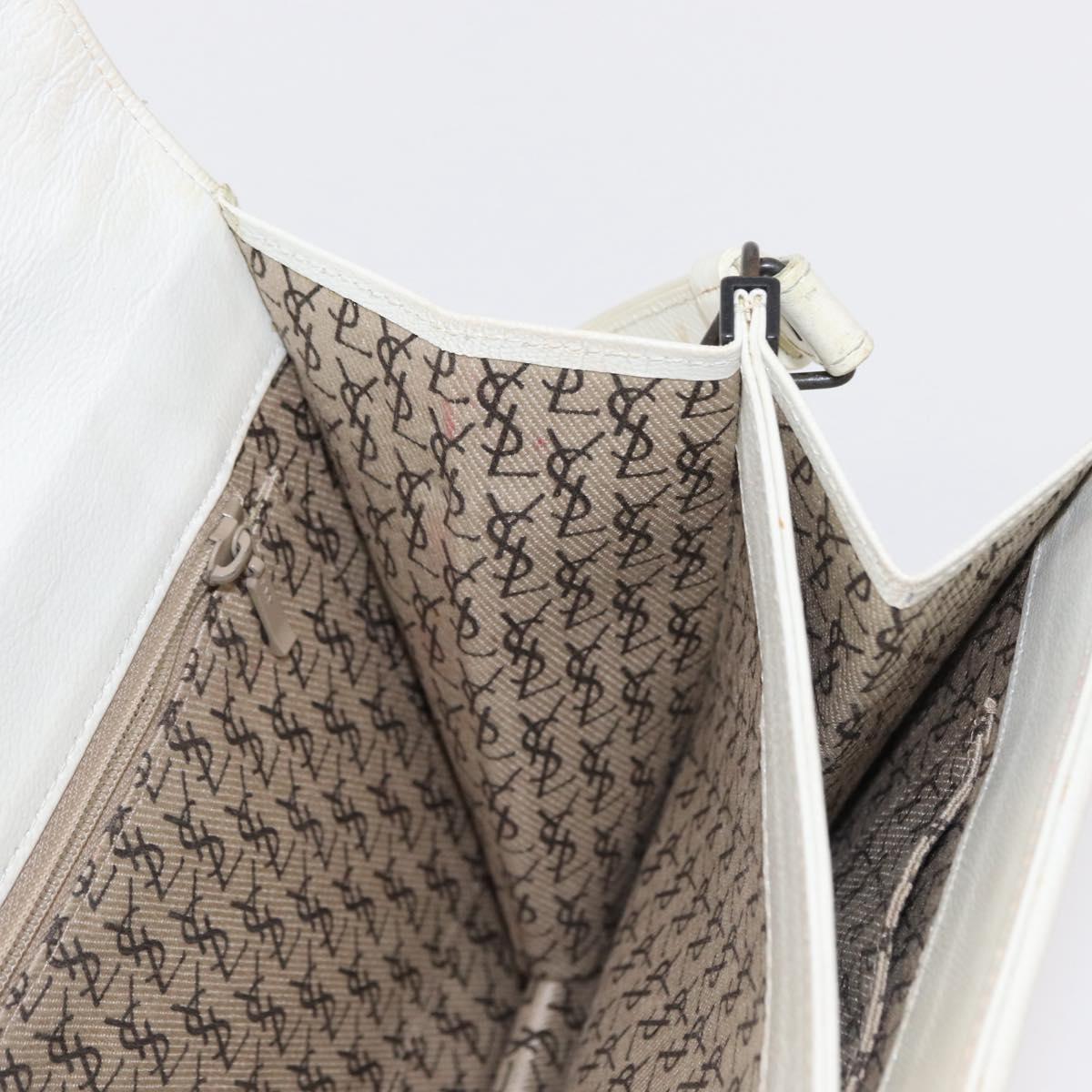 SAINT LAURENT Shoulder Bag Leather White Auth bs31016