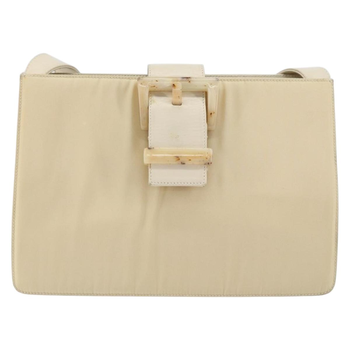 PRADA Shoulder Bag Nylon Leather Beige Auth bs31020