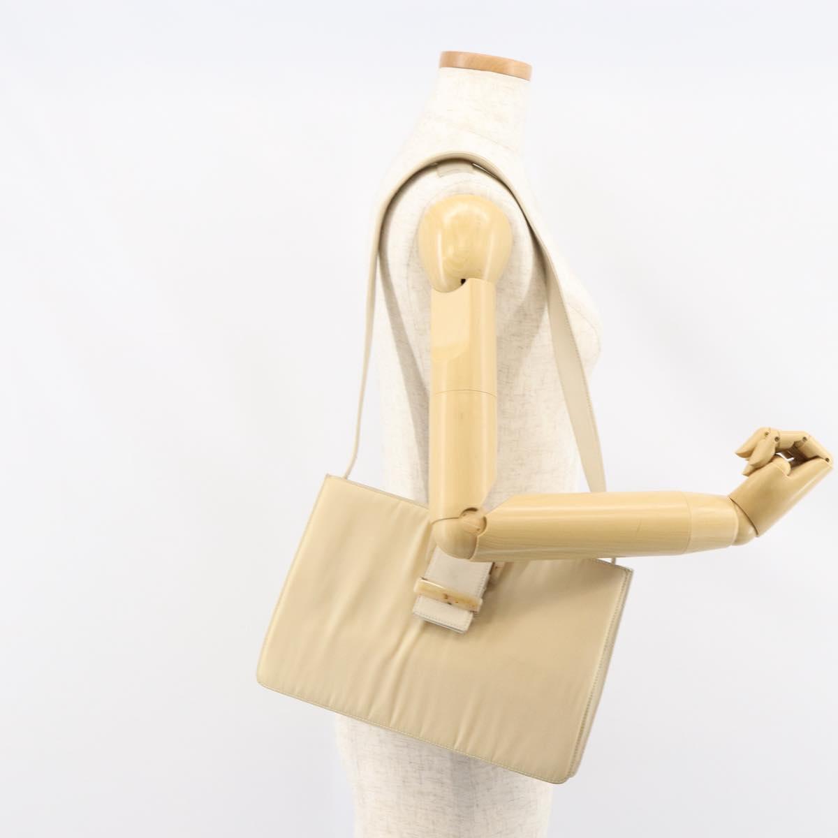 PRADA Shoulder Bag Nylon Leather Beige Auth bs31020